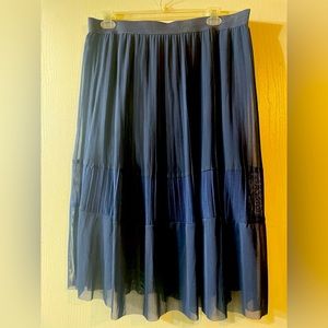 Navy Blue Pleated Skirt